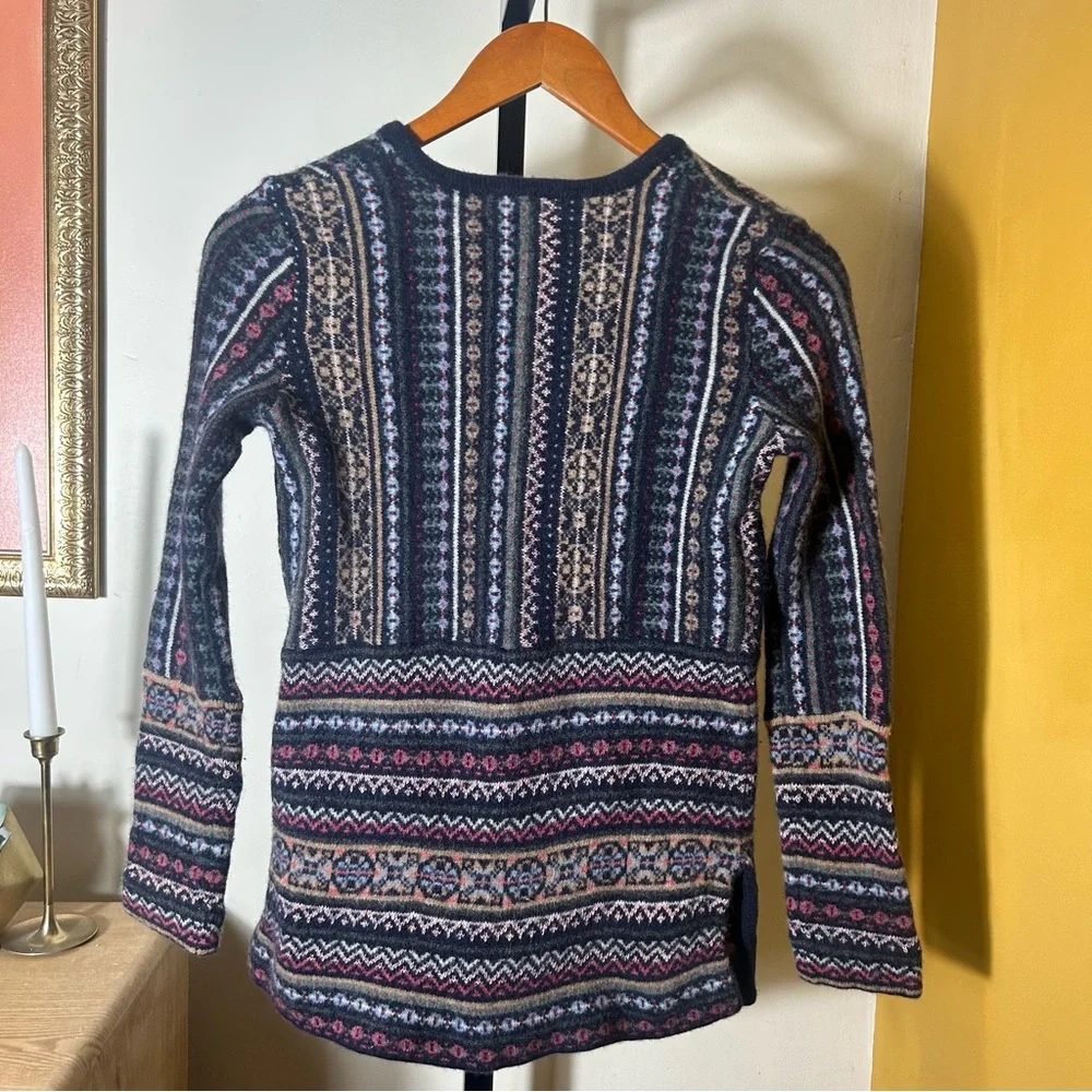 Tory Burch Fair Isle Jacquard Patchwork Tunic Knit Wool Alpaca Sweater‎ Size XS